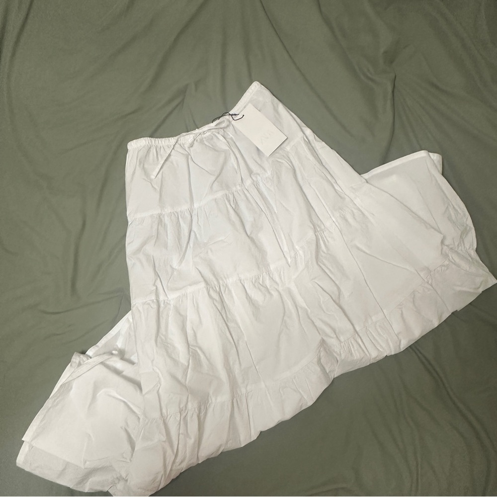 Zara White Tiered Maxi Skirt